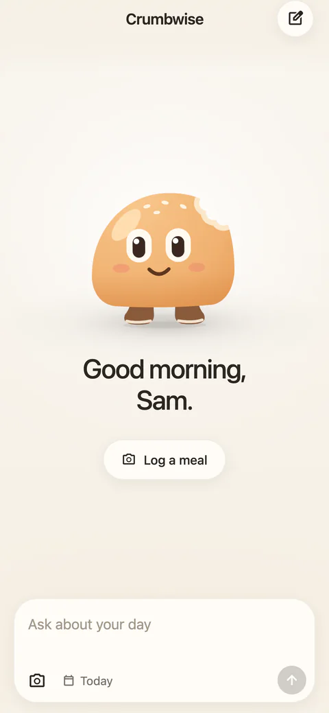 The home screen of Crumbwise, a calorie tracker app