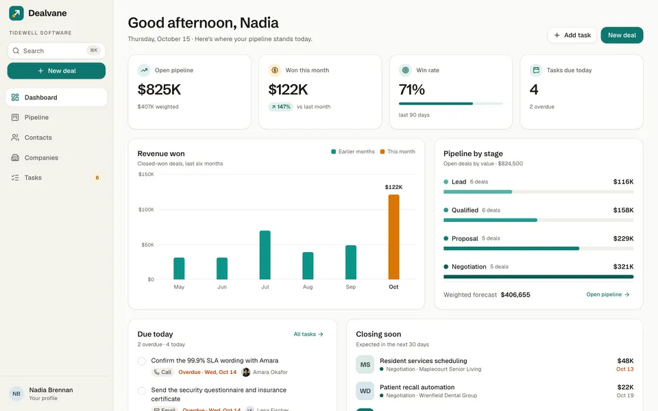 Dealvane sales crm template