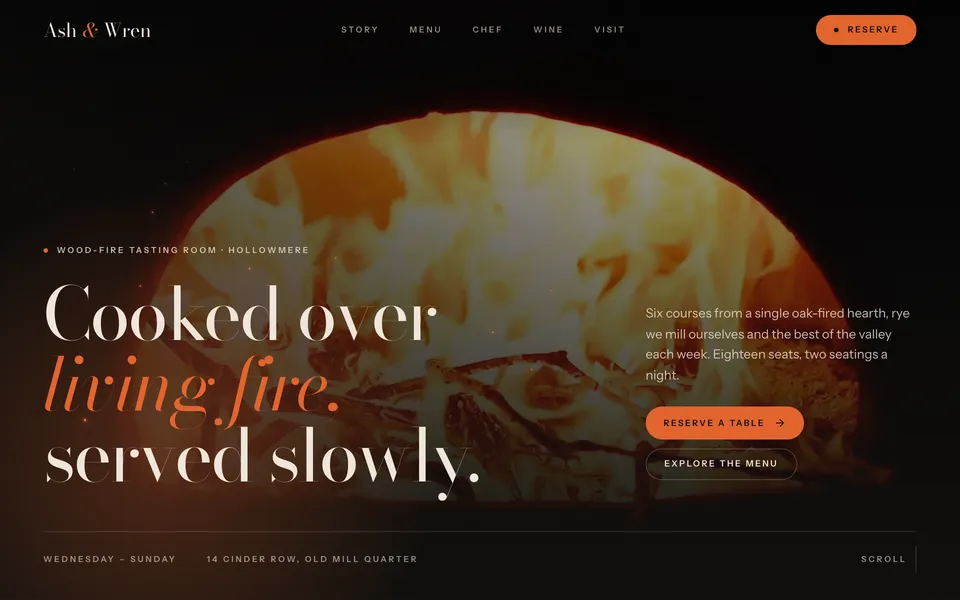 Ash & Wren restaurant template
